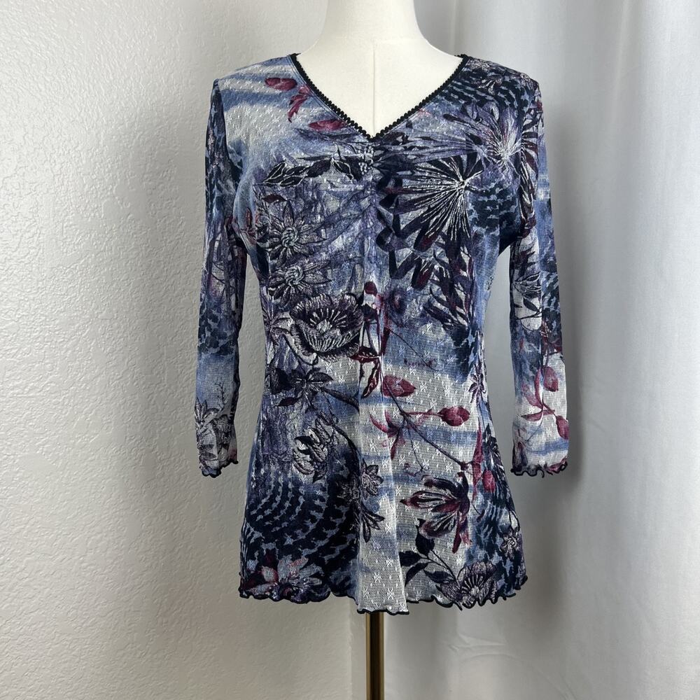 VTG Style Co Top Womens Large Petite‎ Floral Mesh Babydoll Fairy Artsy Boho Y2K